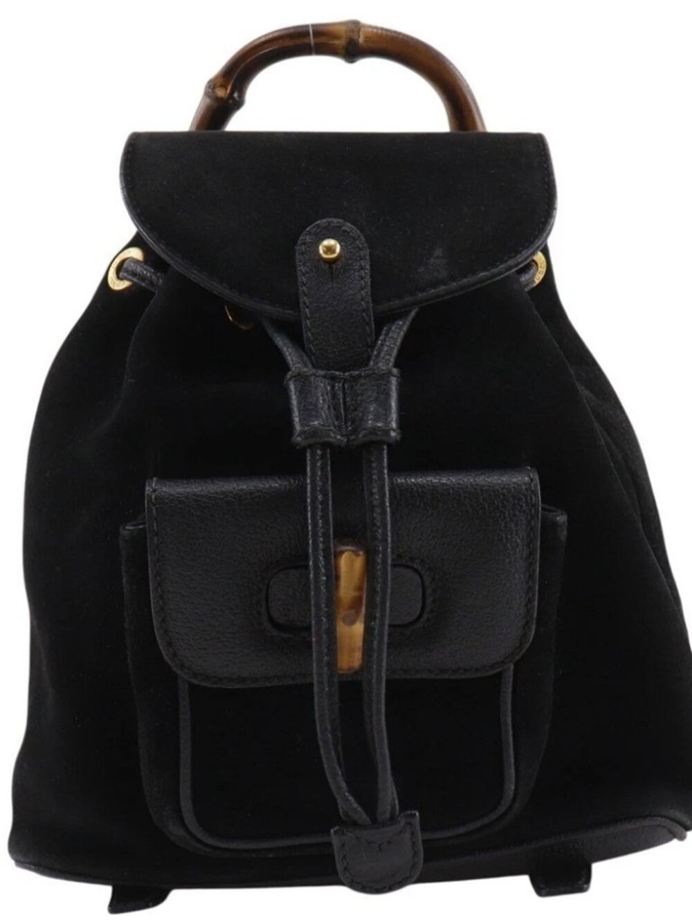 GUCCI Bamboo Backpack Daypack Old Gucci black Suede Women